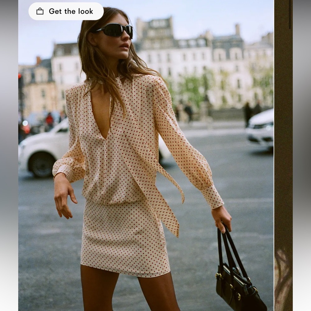 Reformation Cream Mini Dress with Red Polka Dots